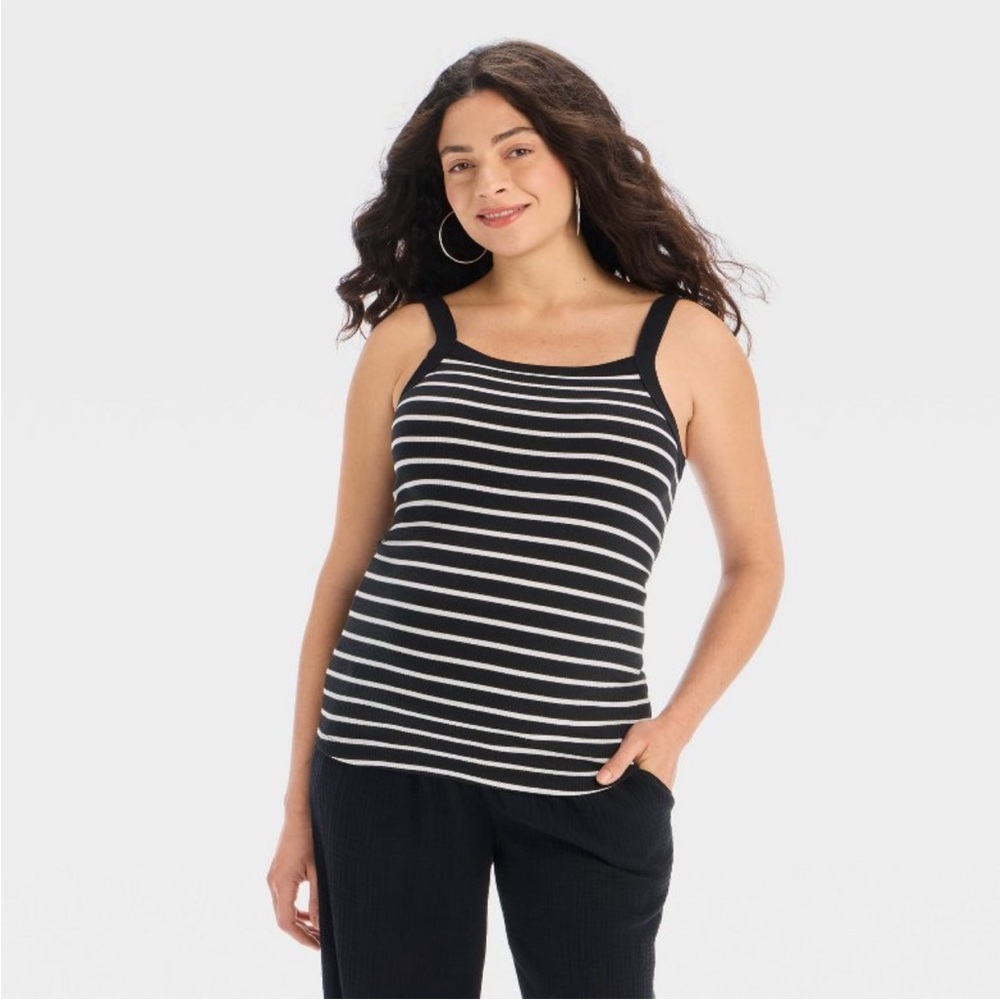Ribbed Maternity Tank Top - Black Stripe